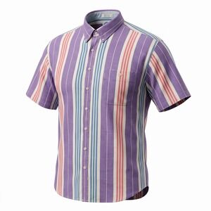 World Island Mens XL Striped Button Down Shirt Purple Blue Coral Cotton USA Made